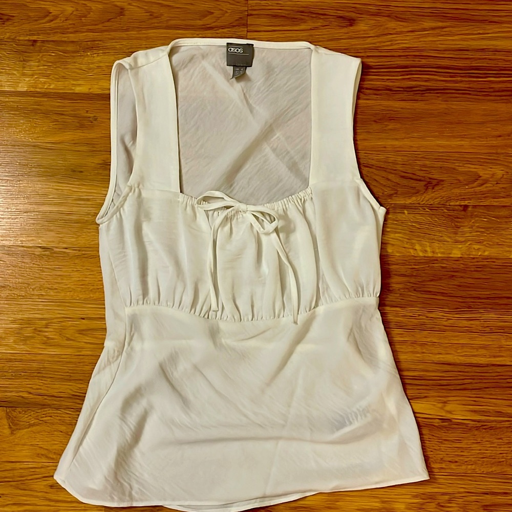 ASOS White Sleeveless Blouse with Bow Detail and Bust ruching